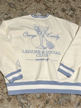 T.J.Maxx Cream and Light Blue Crewneck Sweatshirt with Graphic Back